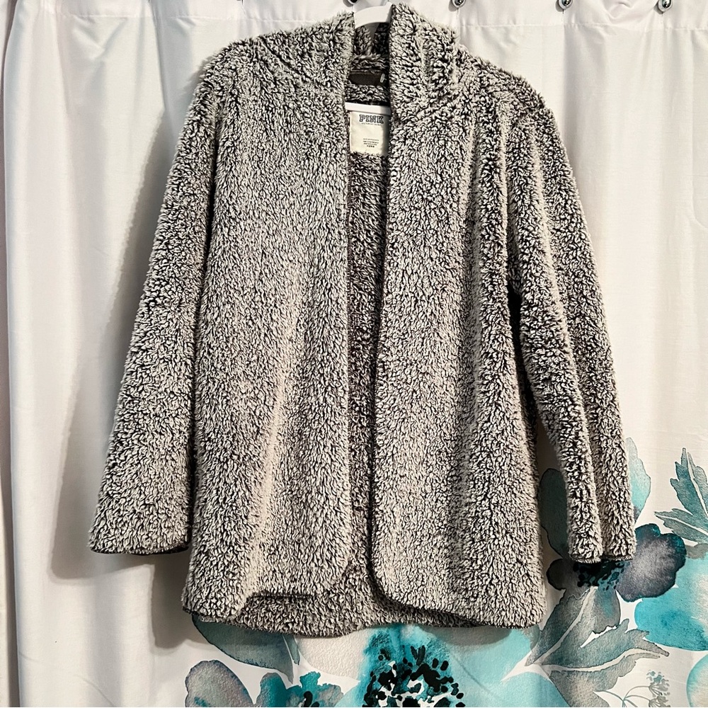 Hooded fuzzy Sherpa cardigan